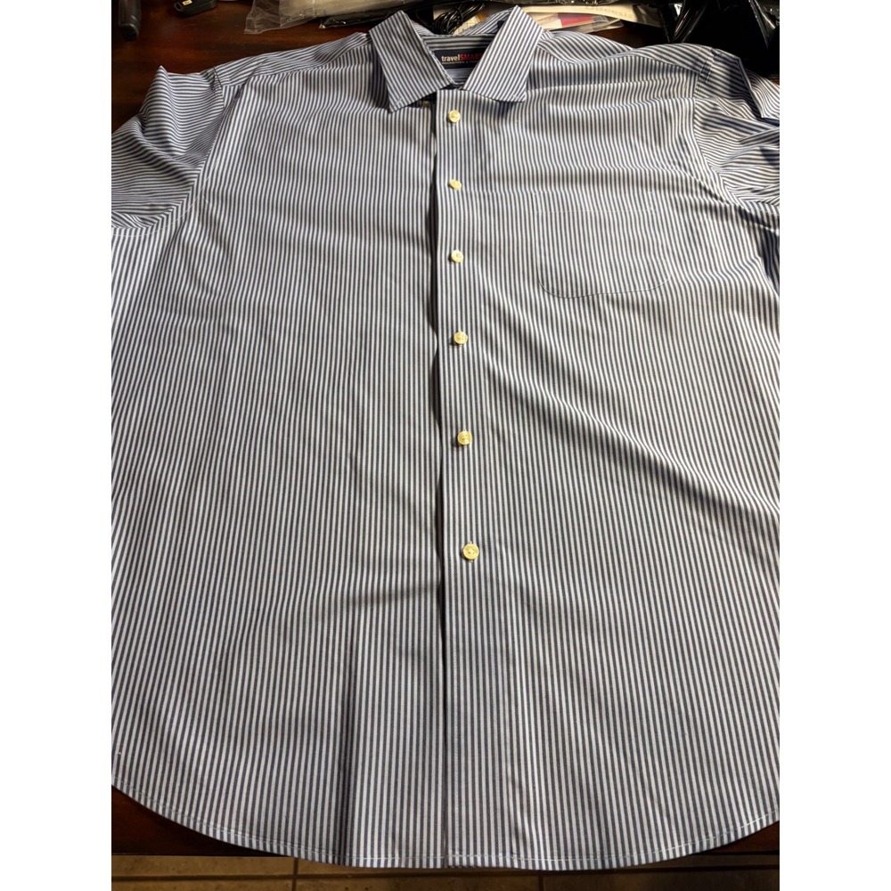 Roundtree & Yorke TravelSmart Mens XXL Blue White Striped Long Sleeve Shirt